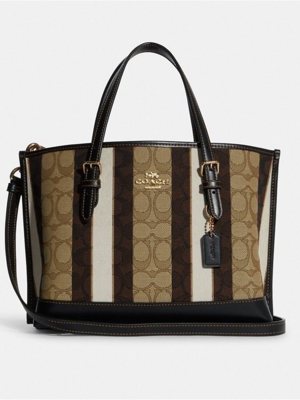 COACH Mollie Tote 25 In Signature Jacquard With Stripes Bag Brown Black READ - Picture 1 of 17
